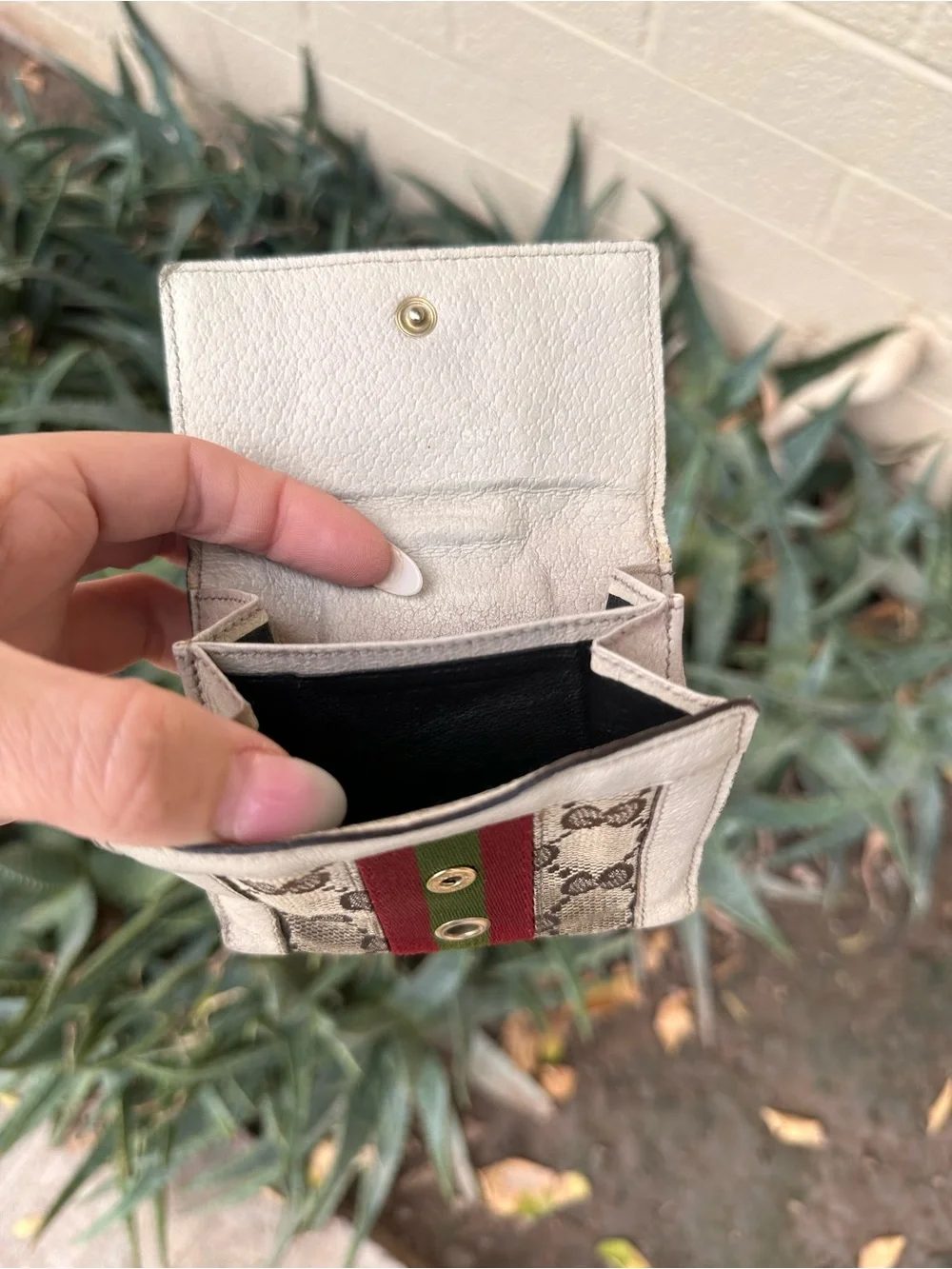 Gucci Small Monogram Canvas Wallet with Red and Green Stripe